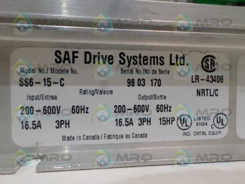 SAFTRONICS SS6-15-C DRIVE 3PH 16.5A  UNMP