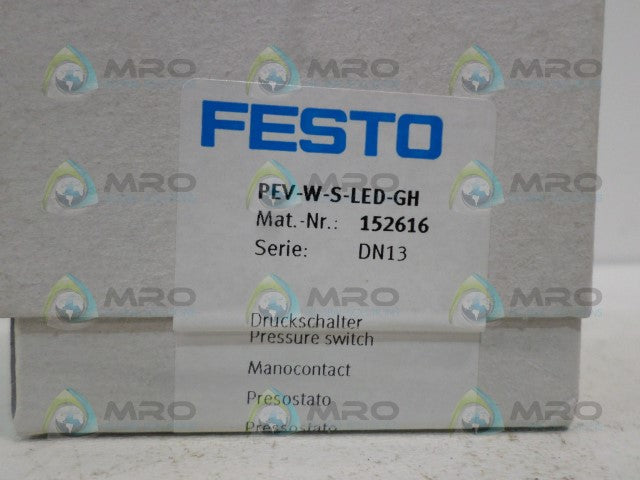 FESTO PEV-W-S-LED-GH PRESSURE SWITCH *FACTORY SEALED*