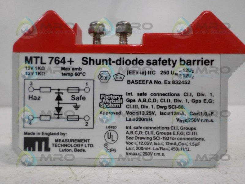 MTL INSTRUMENTS MTL764 SHUNT-DIODE SAFETY BARRIER *NEW NO BOX*