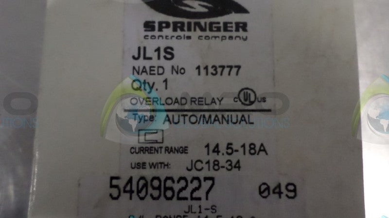 SPRINGER JL1S OVERLOAD RELAY *NEW IN BOX*