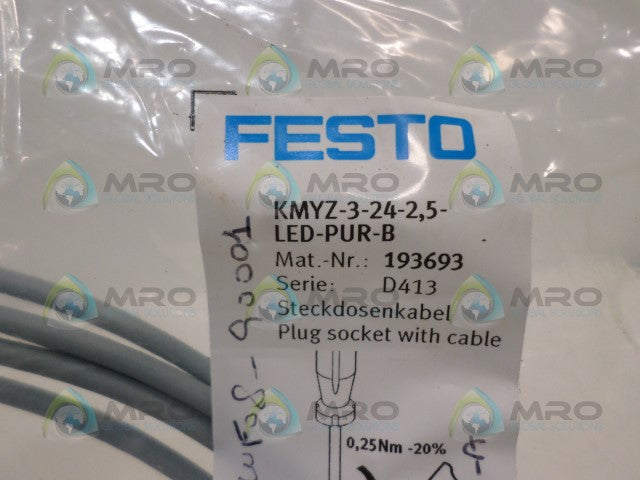 FESTO KMYZ-3-24-2,5-LED-PUR-B PLUG SOCKET WITH CABLE *NEW IN FACTORY BAG*