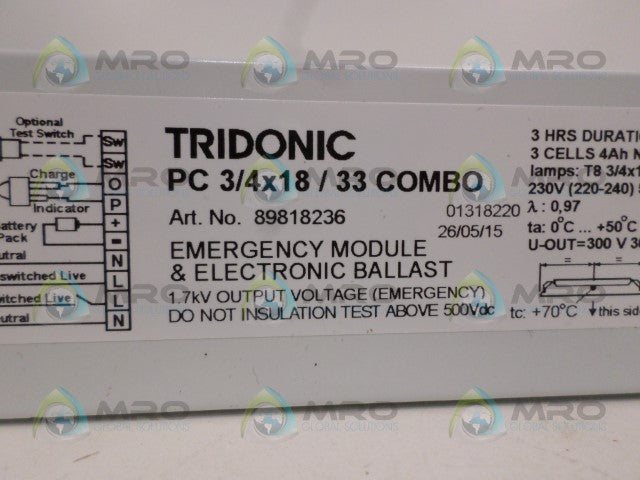 TRIDONIC 89818236 PC3/4X18/33 EMERGENCY MODULE & ELECTRONIC BALLAST *NEW NO BOX*