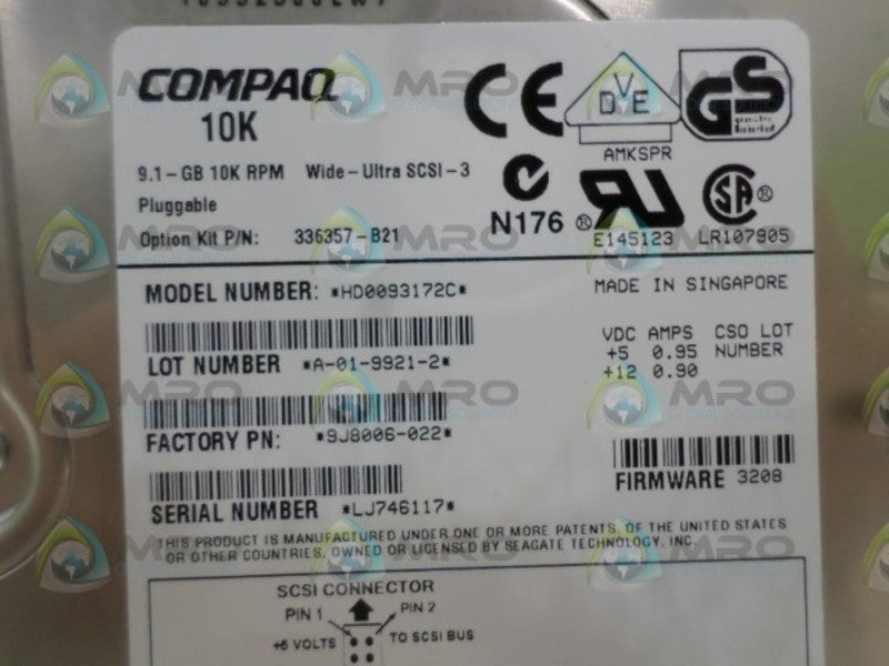 COMPAQ HD0093172C 9J8006-022 HARD DRIVE 9GB NSNP