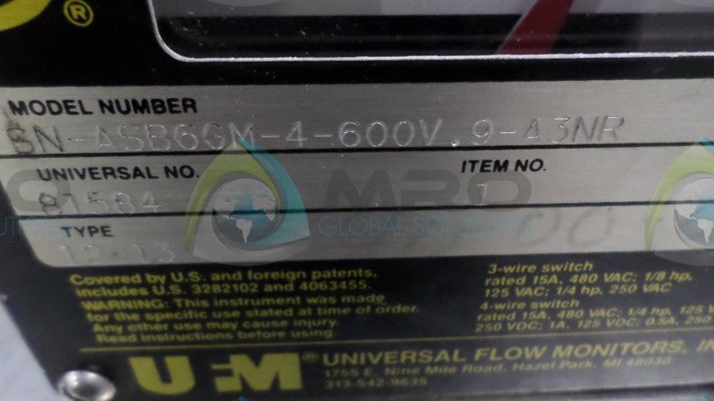 UNIVERSAL 12-13 FLOW RATE INDICATOR  UNMP
