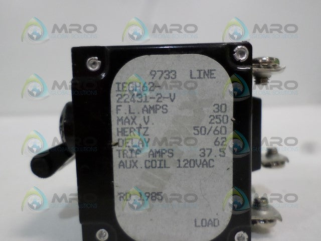 AIRPAX IEGH62-22431-2-V CIRCUIT BREAKER 30A *NEW NO BOX*