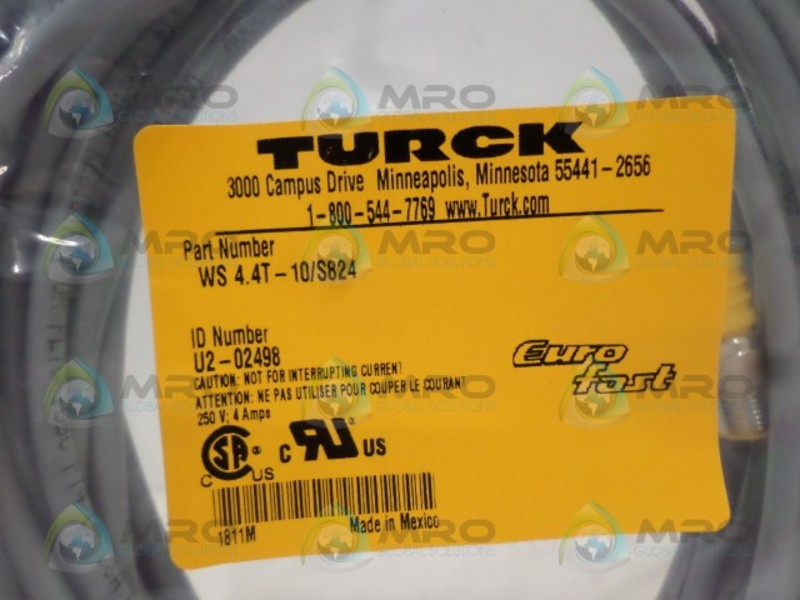 TURCK WS4.4T-10/S824 CORDSET CONNECTOR *NEW IN FACTORY BAG*