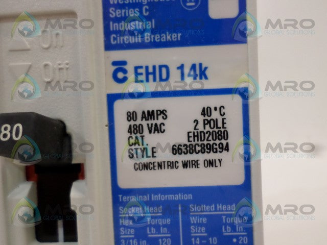WESTINGHOUSE EHD2080 CIRCUIT BREAKER 80A *NEW NO BOX*