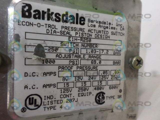 BARKSDALE E1H-R250 PRESSURE ACTUATED SWITCH *NEW NO BOX*