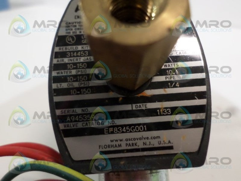 ASCO EF8345G001 SOLENOID VALVE COIL 110/120V *USED*