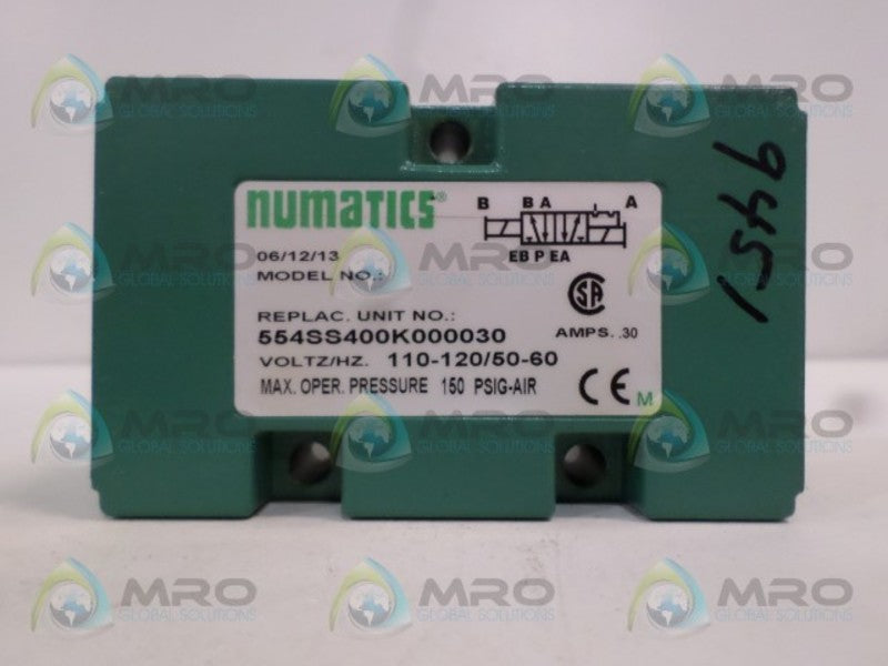 NUMATICS 554SS400K000030 SOLENOID VALVE (BODY ONLY) *USED*