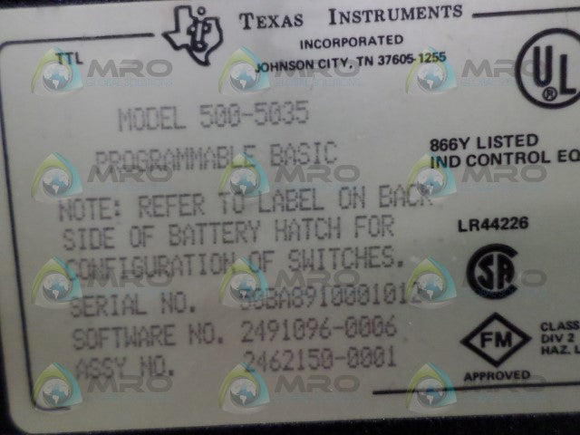 TEXAS INSTRUMENTS 500-5035 PROGRAMMABLE BASIC CONTROLLER *USED*