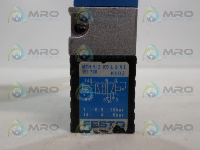 FESTO MTH-5/2-7.0-L-S-VI SOLENOID VALVE (AS PICTURED) *USED*