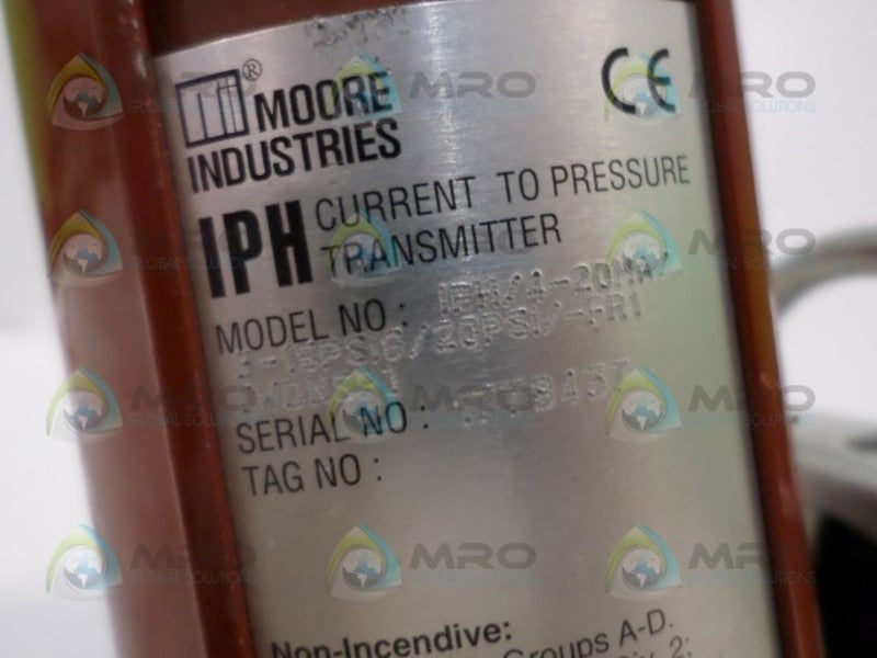 MOORE IPH/4-20MA/3-15PSIG/20PSI/-FR1 CURRENT TO PRESSURE TRANSMITTERNSNP