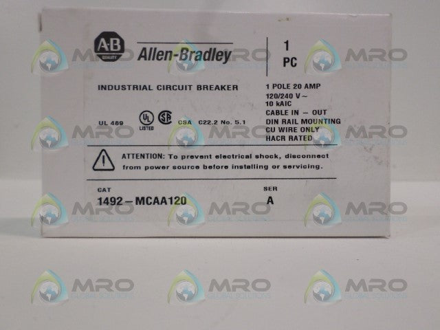 ALLEN BRADLEY 1492-MCAA120 SER. A CIRCUIT BREAKER 20A * NEW IN BOX *
