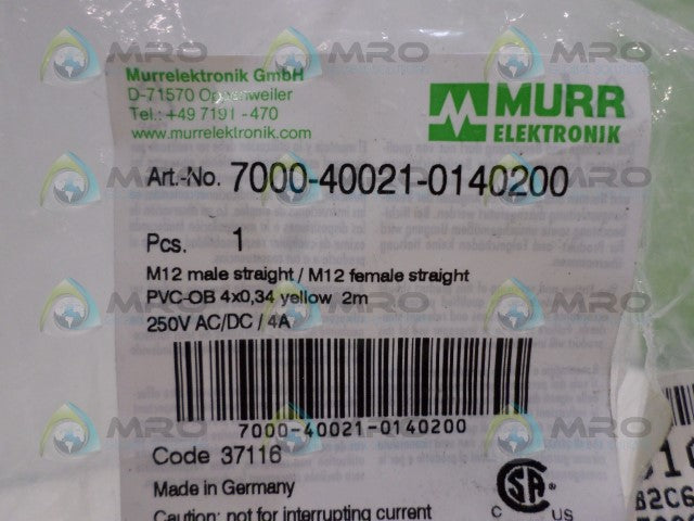 MURR ELEKTRONIK 7000-40021-0140200 M12 STRAIGHT CABLE *NEW IN FACTORY BAG*