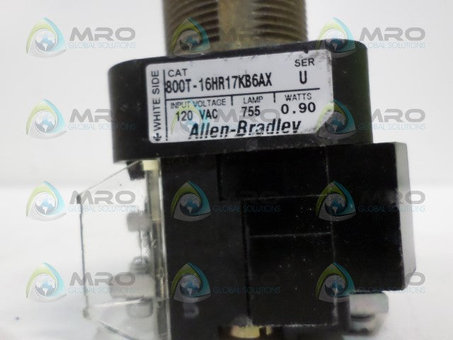 ALLEN BRADLEY 800T-16HR17KB6AX SER. U SELECTOR SWITCH *USED*