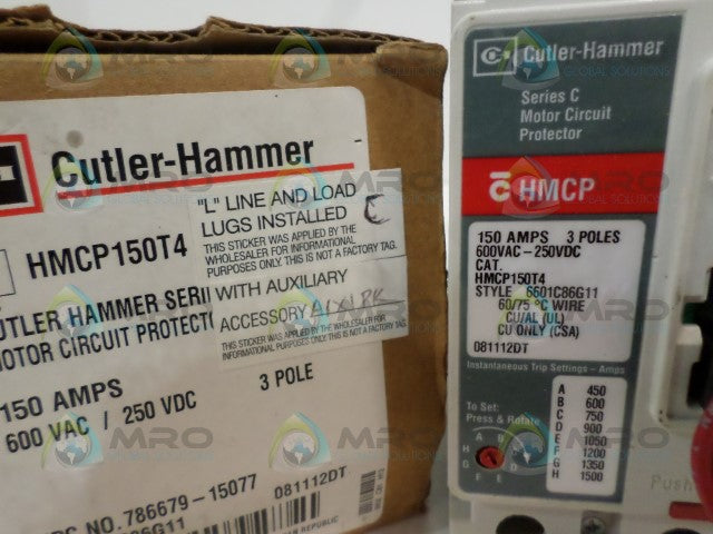 CUTLER HAMMER HMCP150TA CIRCUIT BREAKER 150A w/ A1X1PK AUX SWITCH *NEW IN BOX*