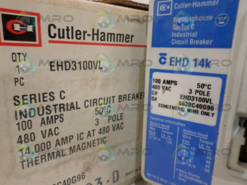 CUTLER HAMMER EHD3100VL CIRCUIT BREAKER 100A *NEW IN BOX*