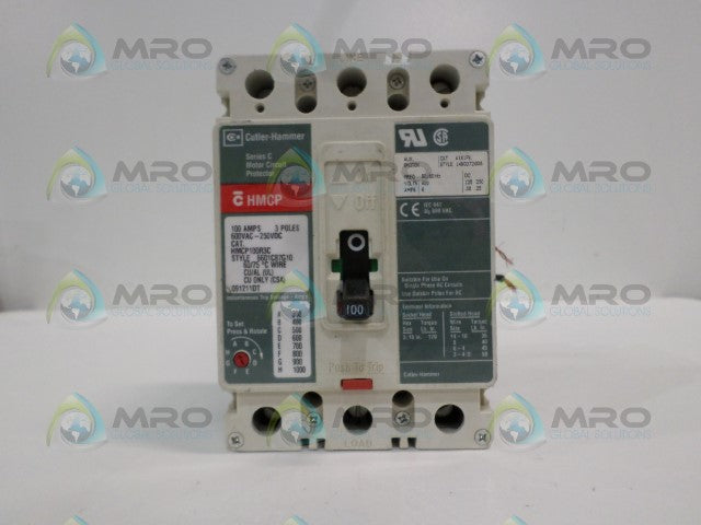 CUTLER HAMMER HMCP100R3C CIRCUIT BREAKER 100A w/ A1X1PK AUX SWITCH *NEW NO BOX*