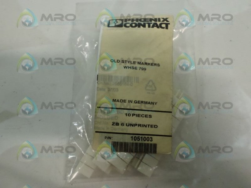 PHOENIX CONTACT 1051003 MARKING STRIP (PKG OF 10) * NEW IN FACTORY BAG *