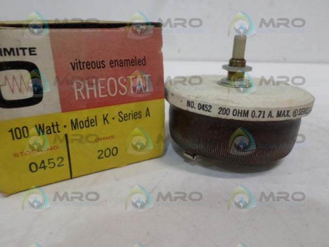OHMITE 0452 RHEOSTAT 200 OHMS *NEW IN BOX*