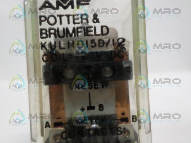 POTTER & BRUMFIELD KUL-11D15D-12 RELAY 12VDC *USED*