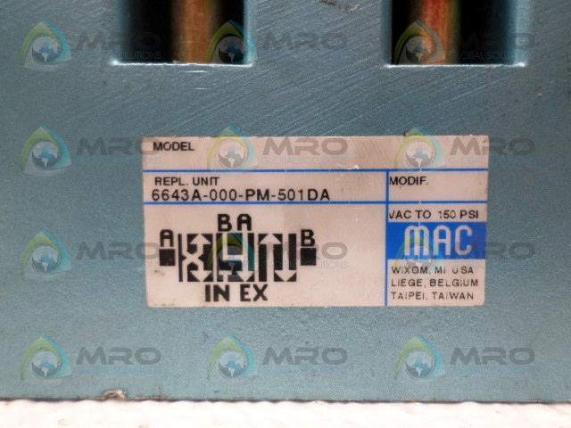 MAC 6643A-000-PM-501DA SOLENOID VALVE *USED*