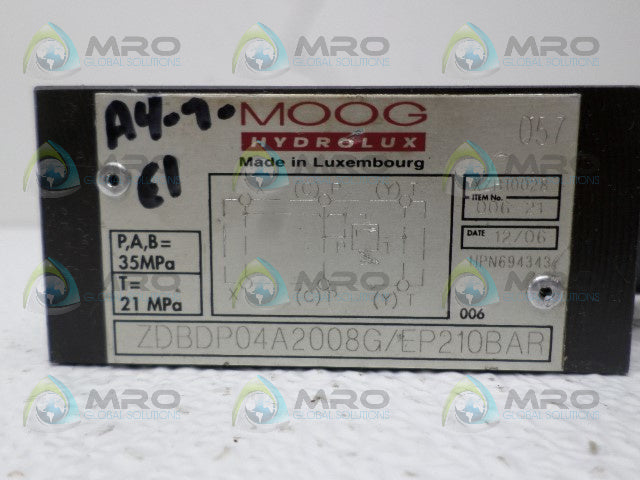 MOOG ZDBDP04A2008G/EP210BAR HYDRAULIC VALVE *NEW NO BOX*