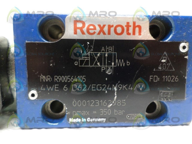 REXROTH 4WE6D62/EG24N9K4/V DIRECTIONAL SOLENOID VALVE *USED*