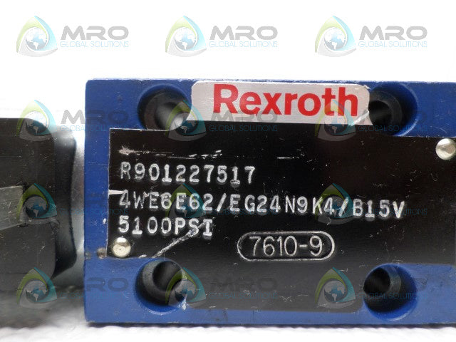 REXROTH 4WE6E62/EG24N9K4/B15V DIRECTIONAL SOLENOID VALVE *USED*