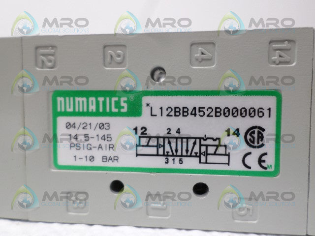 NUMATICS L12BB452B000061 SOLENOID VALVE *USED*