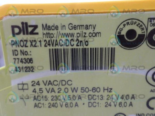 PILZ PNOZX2.124VAC/DC2n/o 774306 SAFETY RELAY NSMP