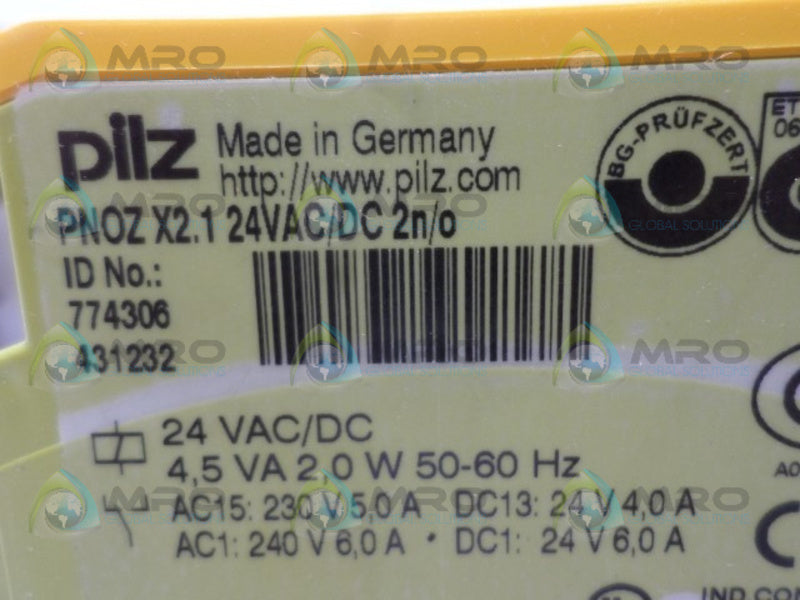 PILZ PNOZX2.124VAC/DC2n/o 774306 SAFETY RELAY NSMP