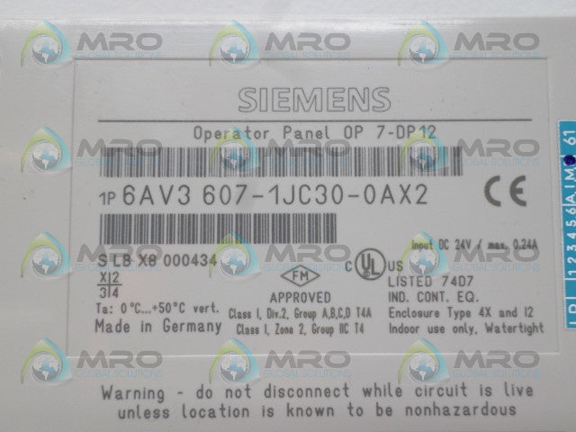 SIEMENS SIMATIC OP7 6AV3607-1JC30-0AX2 OPERATOR PANEL *NEW NO BOX*