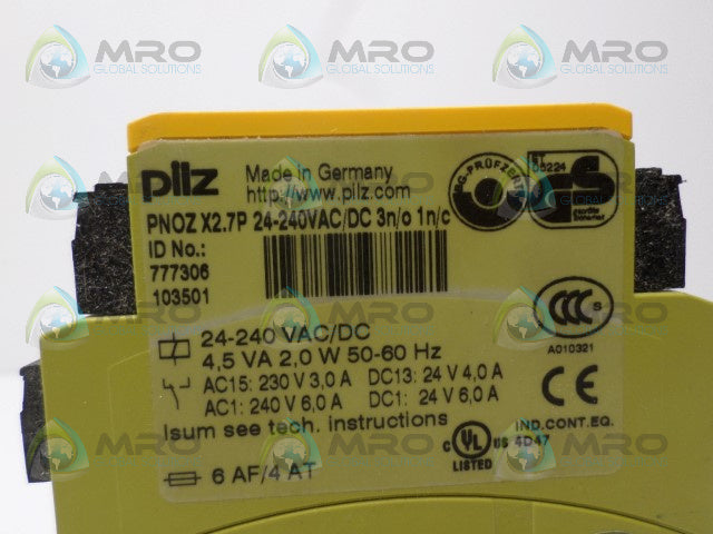 PILZ PNOZX2.7P24-240VAC/DC3n/o1n/c 777306 SAFETY RELAY *NEW NO BOX*