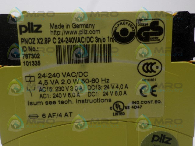 PILZ PNOZX2.8PC24-240VAC/DC3n/o1n/c 787302 SAFETY RELAY(AS PICTURED)*NEW NO BOX*