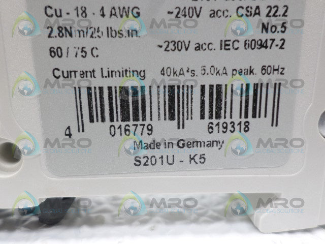 ABB S201U-K5 CIRCUIT BREAKER 5A *NEW NO BOX*
