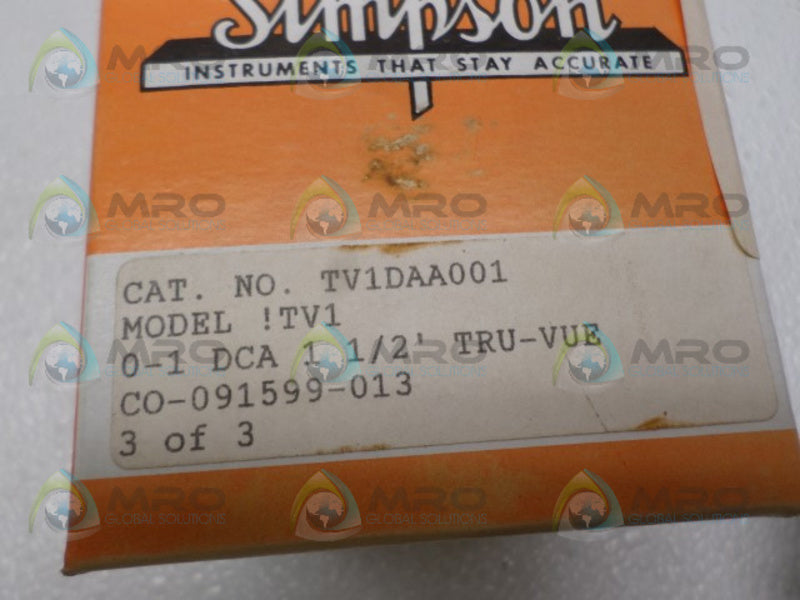 SIMPSON TV1DAA001 PANEL METER 0-1 DC AMPS NSMP