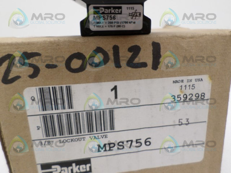 PARKER MPS756 LOCKOUT VALVE NSMP