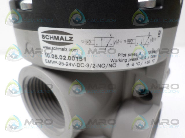 SCHMALZ EMVP-25-24V-DC-3/2-NO/NC 10.05.02.00151 SOLENOID VALVE *NEW NO BOX*