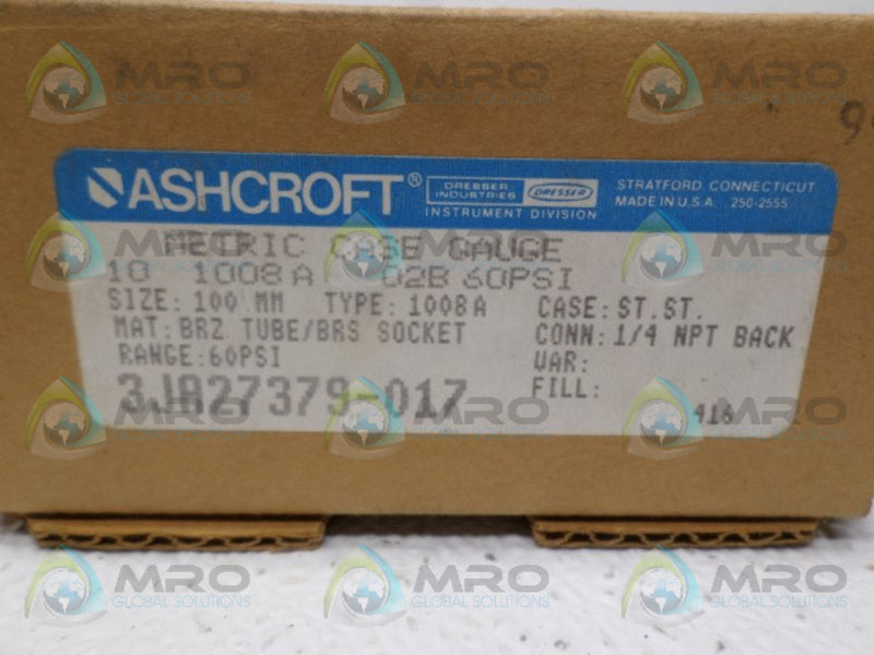 ASHCROFT 101008A02B-60# PRESSURE GAUGE 0-60 PSI  NSMP