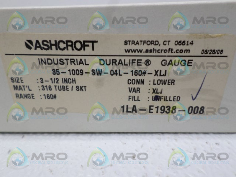 ASHCROFT 351009SW04L-160#-XLJ PRESSURE GAUGE 0-160 PSI  NSMP