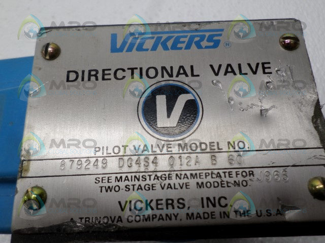 VICKERS 879249 DG4S4012AB60 DIRECTIONAL PILOT VALVE *USED*