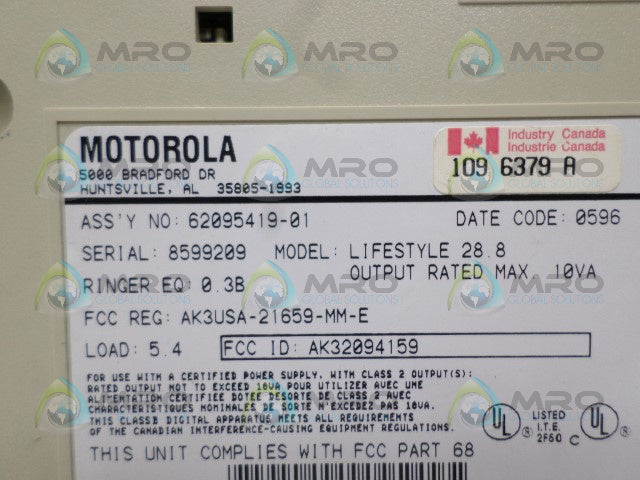 MOTOROLA 3400 LIFESTYLE 28.8 62095419-01 DATA/FAX MODEM *USED*