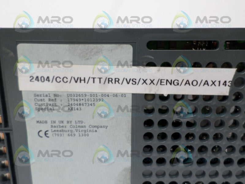 EUROTHERM 2404/CC/VH/TT/RR/VS/XX/ENG/AO/AX143 TEMPERATURE CONTROLLER  UNMP