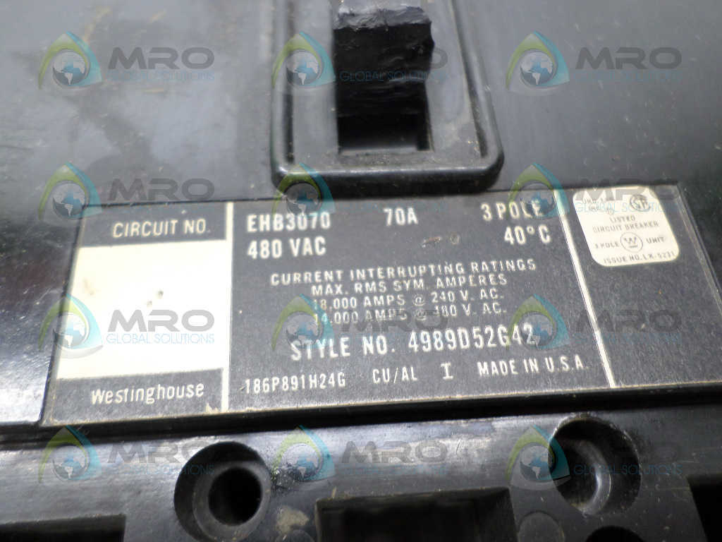 WESTINGHOUSE EHB3070 CIRCUIT BREAKER 70A *USED*