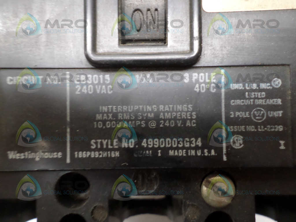 WESTINGHOUSE EB3015 CIRCUIT BREAKER 15A *USED*