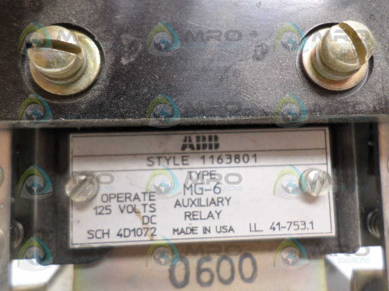 ABB MG-6 1163801 AUXILIARY RELAY 125VDC *USED*