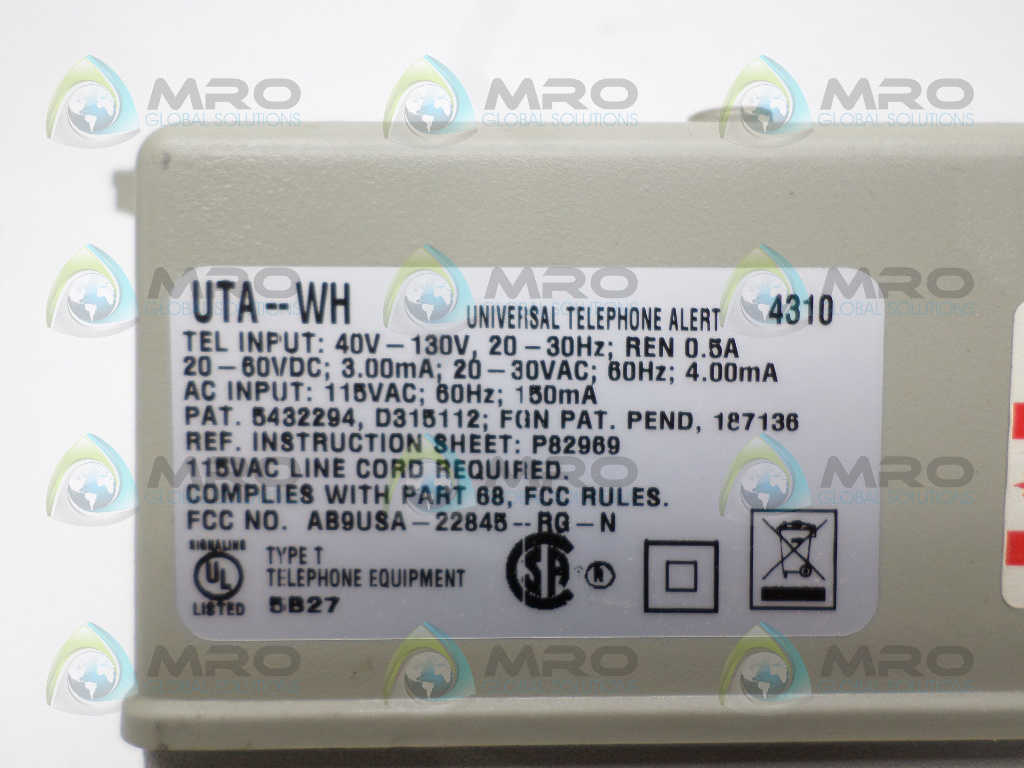WHEELOCK UTA-WH-VPS 126348 UNIVERSAL TELEPHONE ALERT *NEW NO BOX*