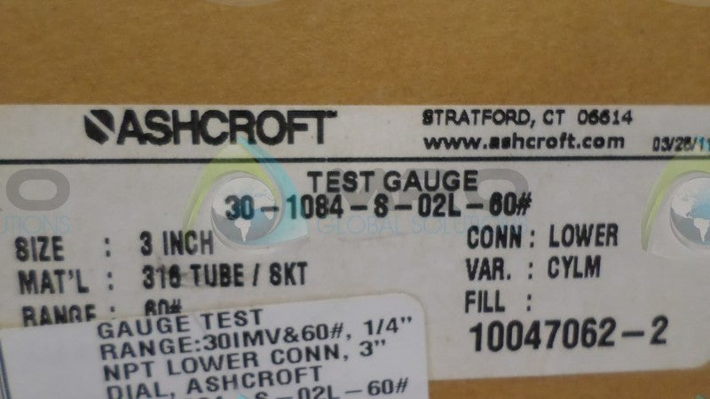 ASHCROFT 301084S02L-60# PRESSURE GAUGE 0-60 PSI  NSMP
